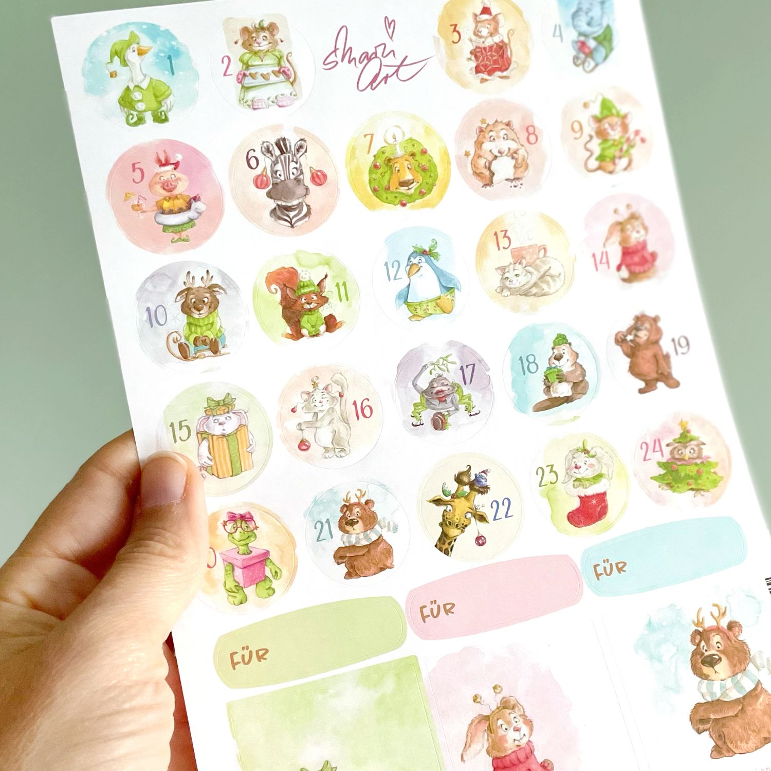 Stickerbogen sMarziART Adventskalender - 30 Aufkleber