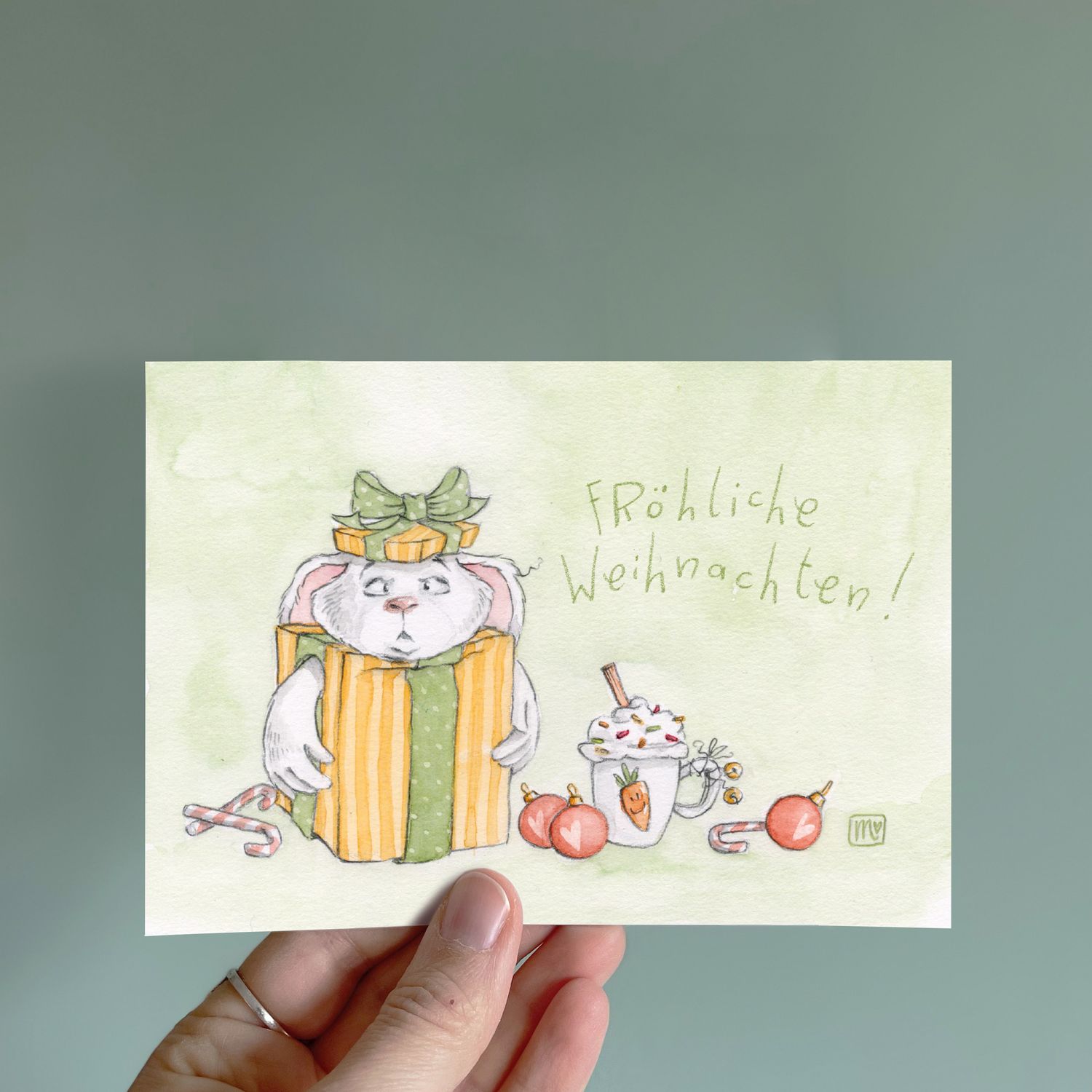 Postkarte Xmas Nein-Ninchen - farbiger Kunstdruck zum Thema Weihnachten