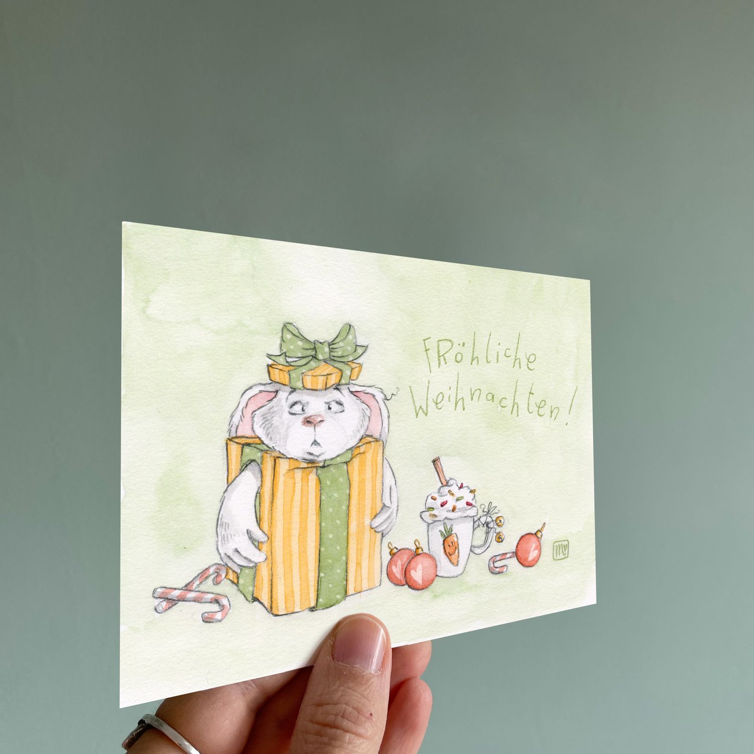 Postkarte Xmas Nein-Ninchen - farbiger Kunstdruck zum Thema Weihnachten