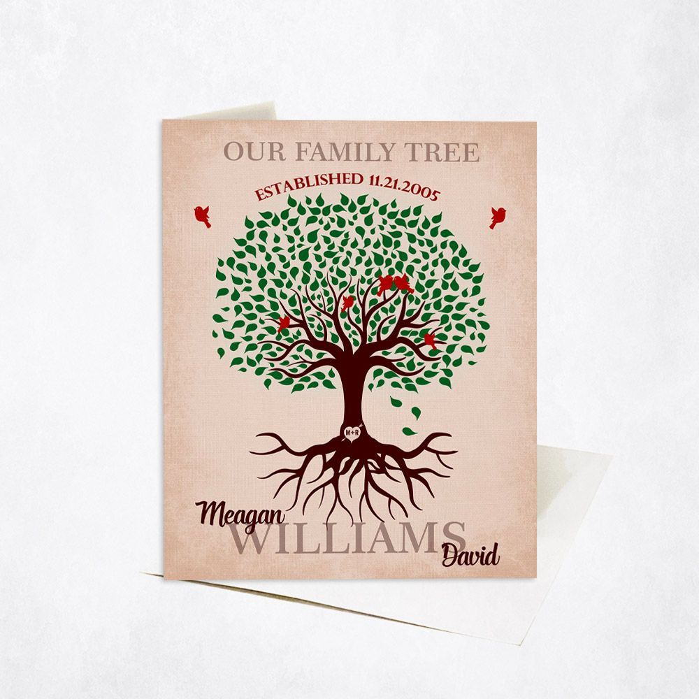 Green Tree with Roots Anniversary Card Gift for Couple C-1129