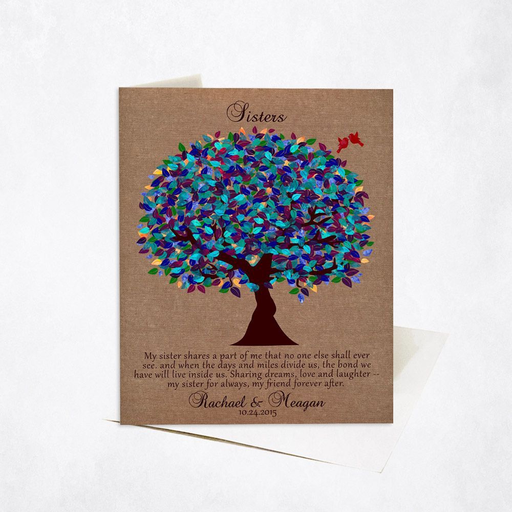 Burlap Peacock Tree Wedding Card Gift for Sister C-1195