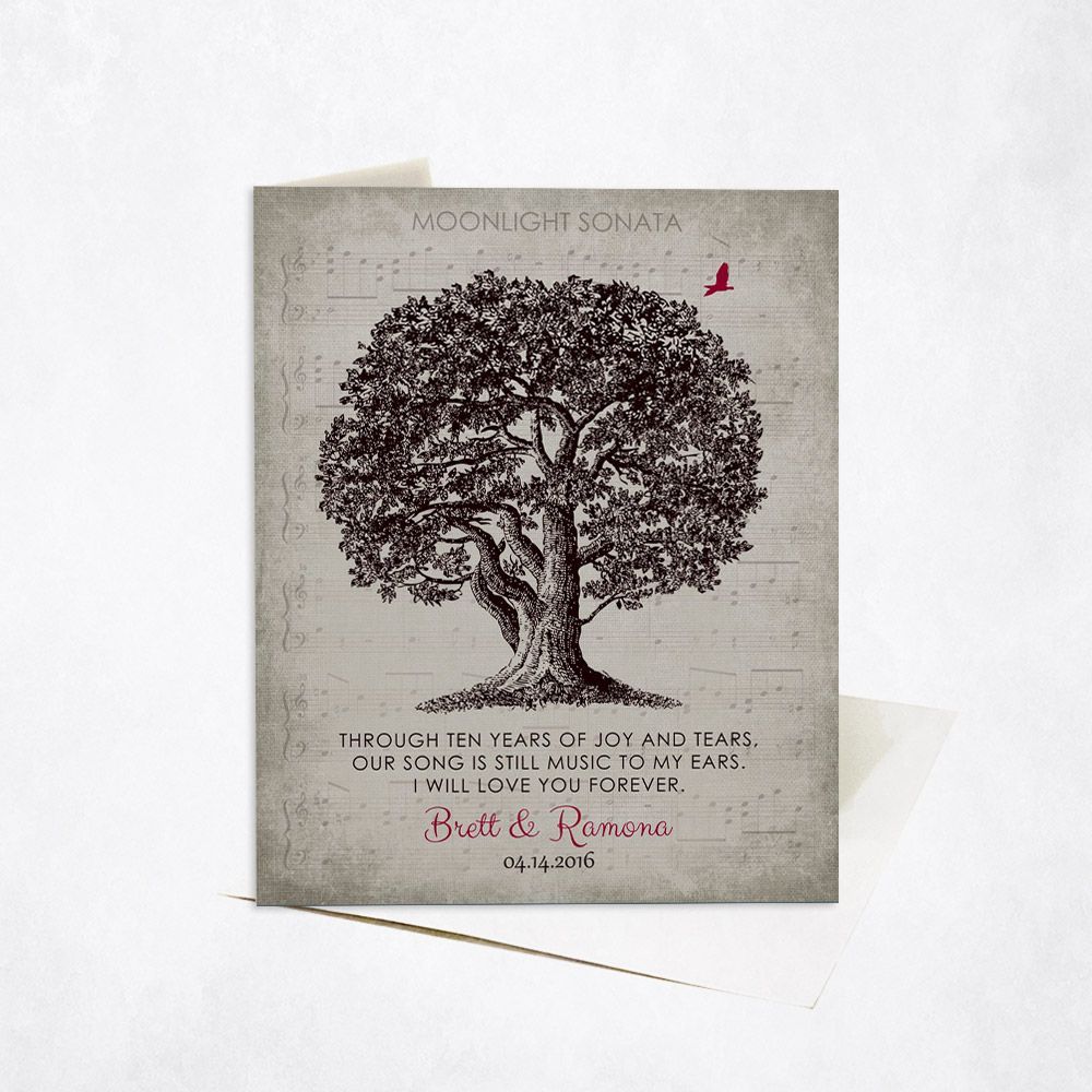 Oak Tree and Sheet Music 10th Anniversary Card Gift for Couple C-1331