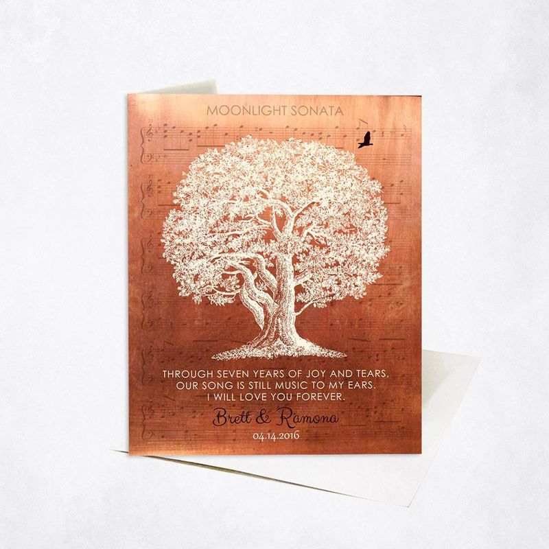 #1 Best Seller - Copper White Oak Tree 7th Anniversary Card Gift for Couple C-1332