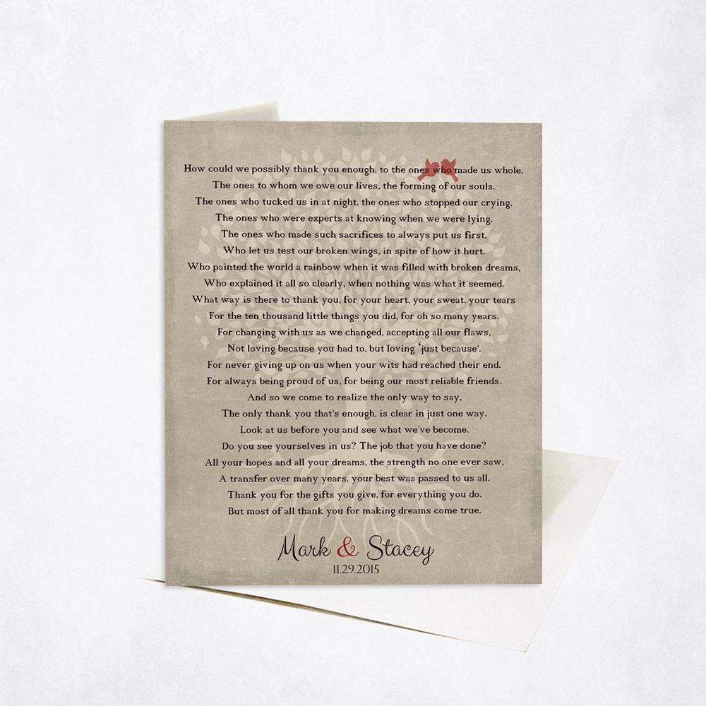 #1 Best Seller - Thank You Poem Wedding Card Gift for Parents C-1135