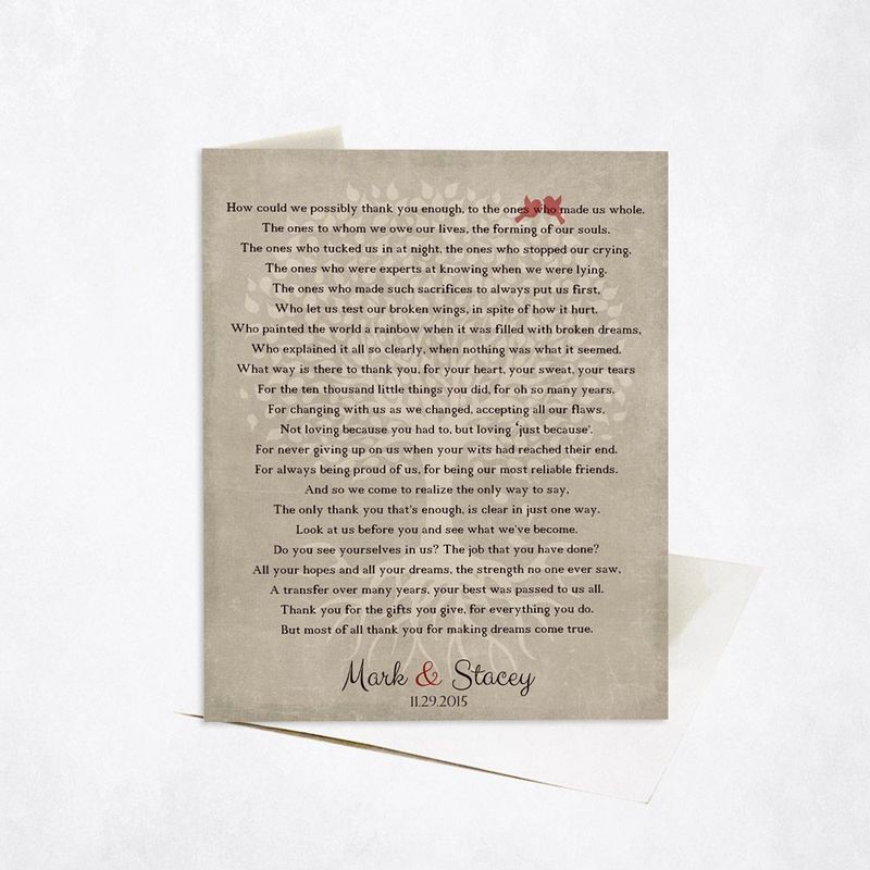 #1 Best Seller - Thank You Poem Wedding Card Gift for Parents C-1135