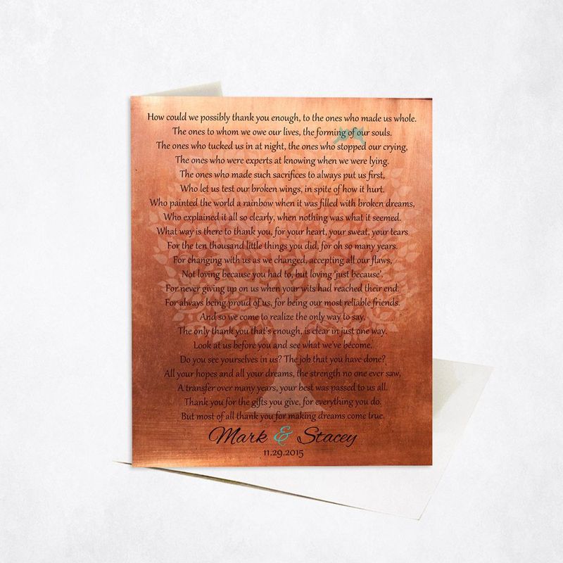 Copper Thank You Poem Wedding Card Gift for Parents C-1182