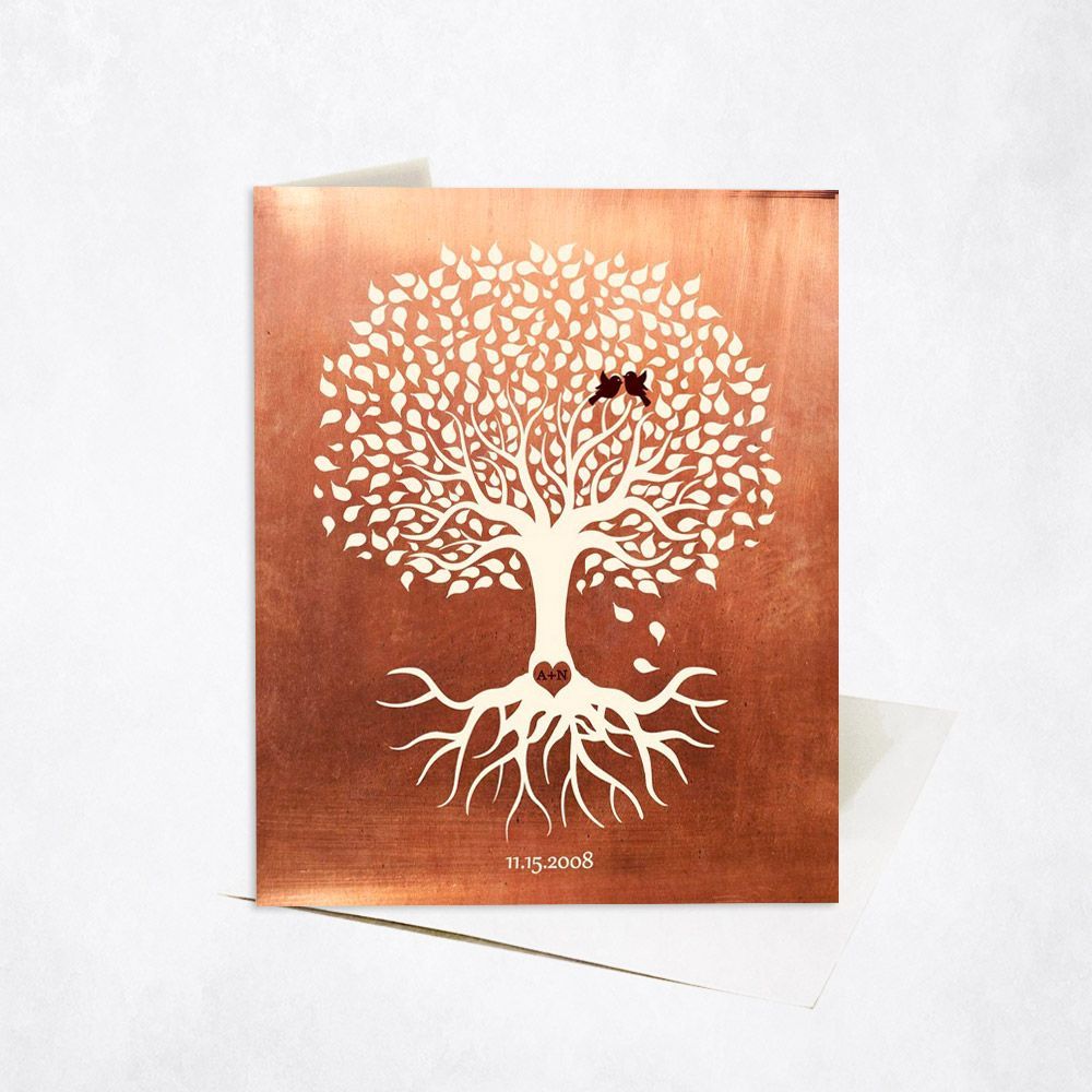 #1 Best Seller - Copper White Tree with Roots 7th Anniversary Card Gift for Couple C-1196