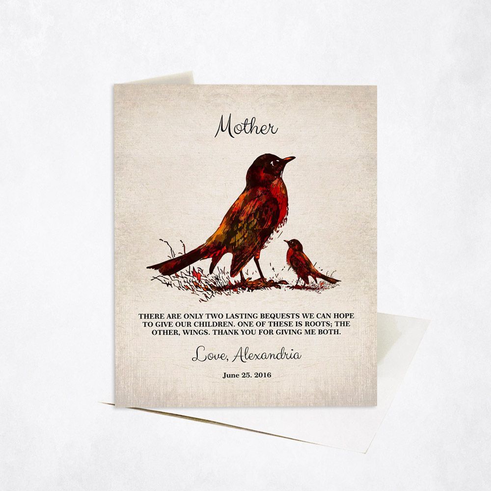 Dark Watercolor Birds Family Stationery Card For Mom C-1218