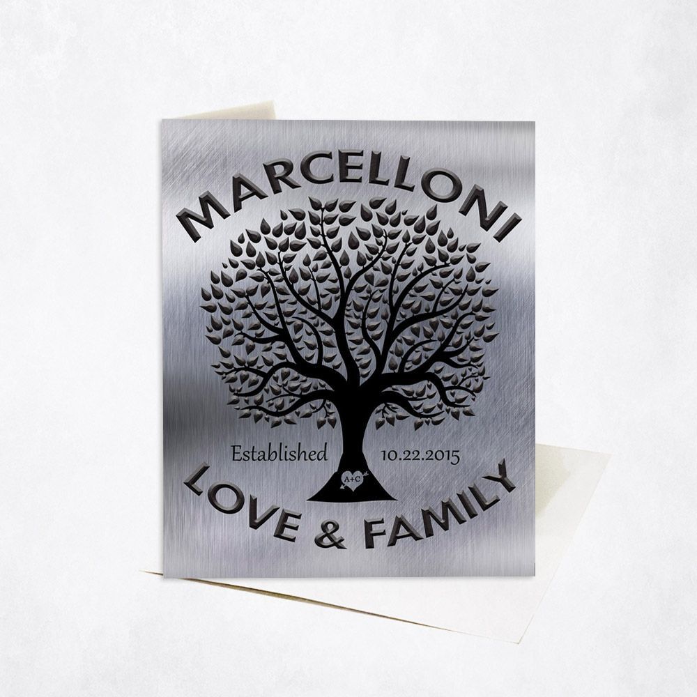 #1 Best Seller - Tin Black Tree Family Name 10th Anniversary Card Gift for Couple C-1213
