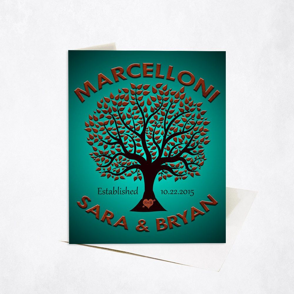 Metallic Family Tree Established Anniversary Card Gift for Couple C-1188