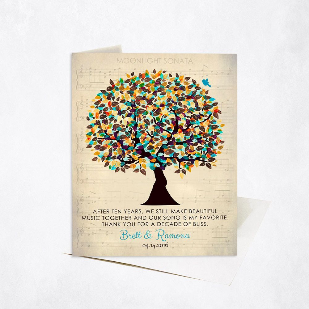 Autumn Tree and Sheet Music 10th Anniversary Card Gift for Couple C-1339