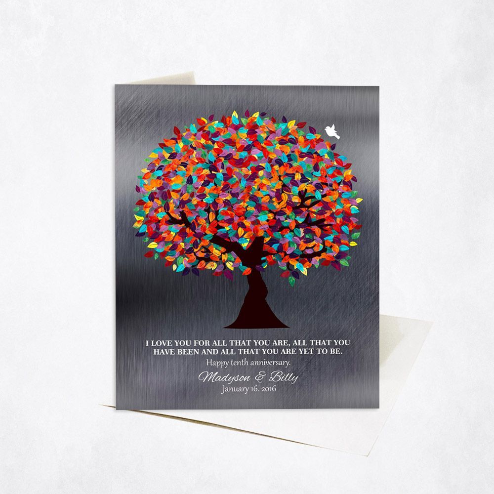 Tin Colorful Spring Tree 10th Anniversary Card Gift for Couple C-1294