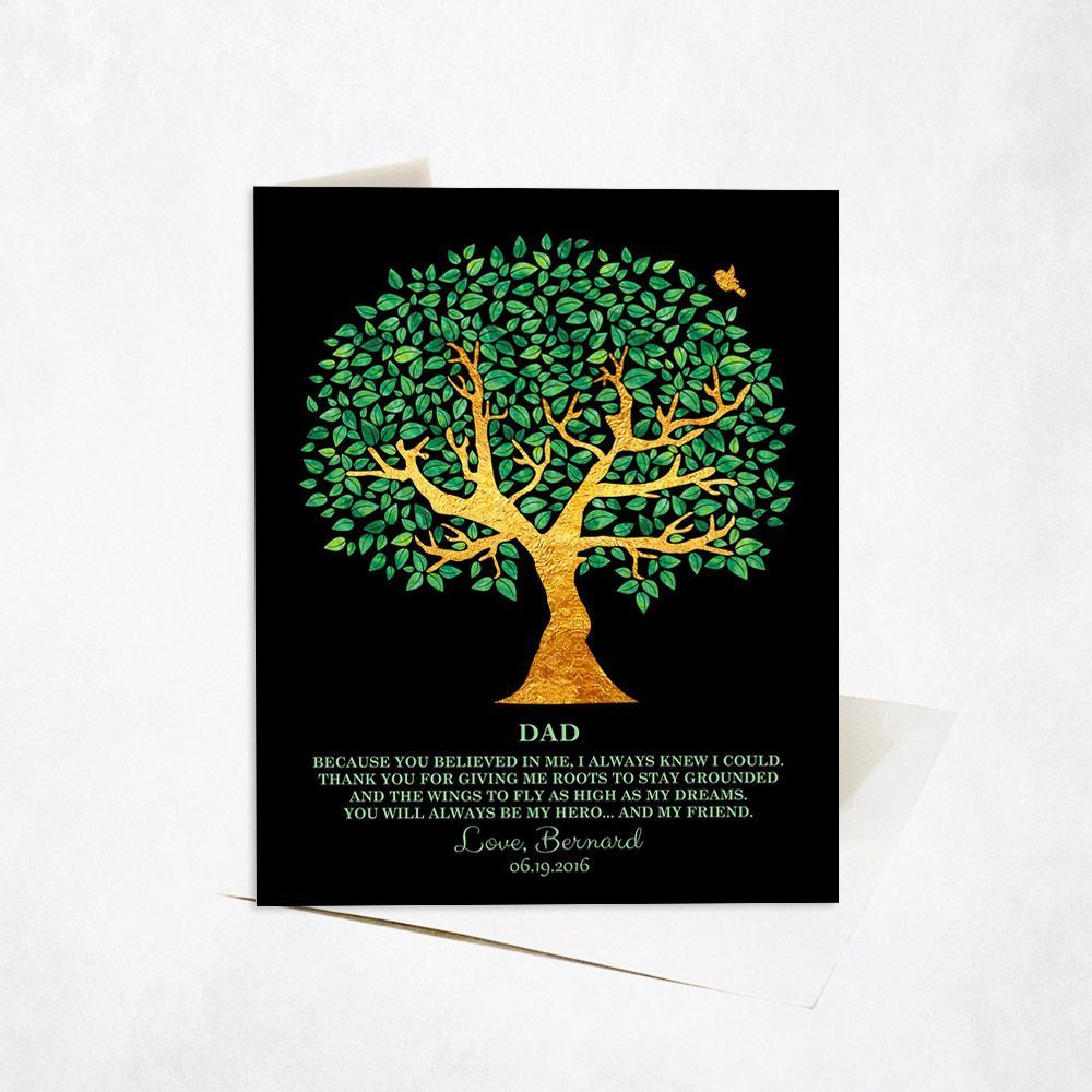 Green And Gold Tree Family Stationery Card For Father C-1246