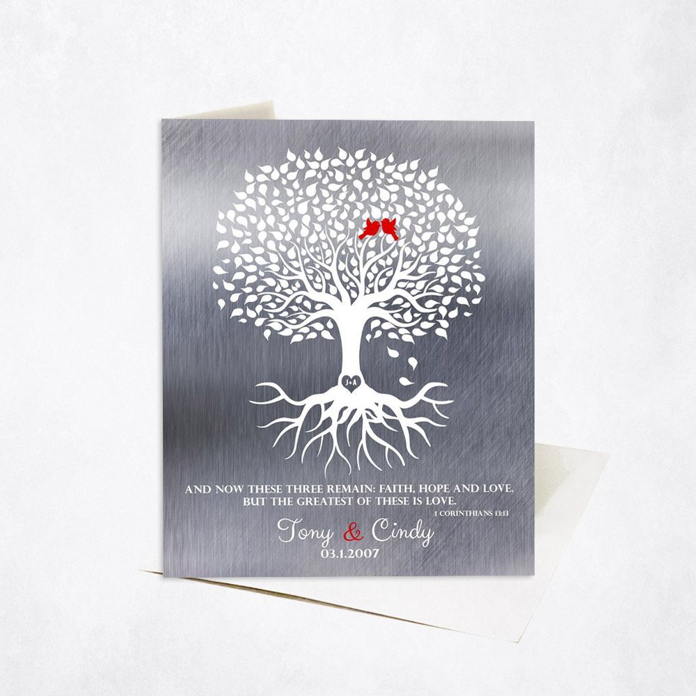 #1 Best Seller - Tin White Rooted Tree 10th Anniversary Card Gift for Couple C-1216