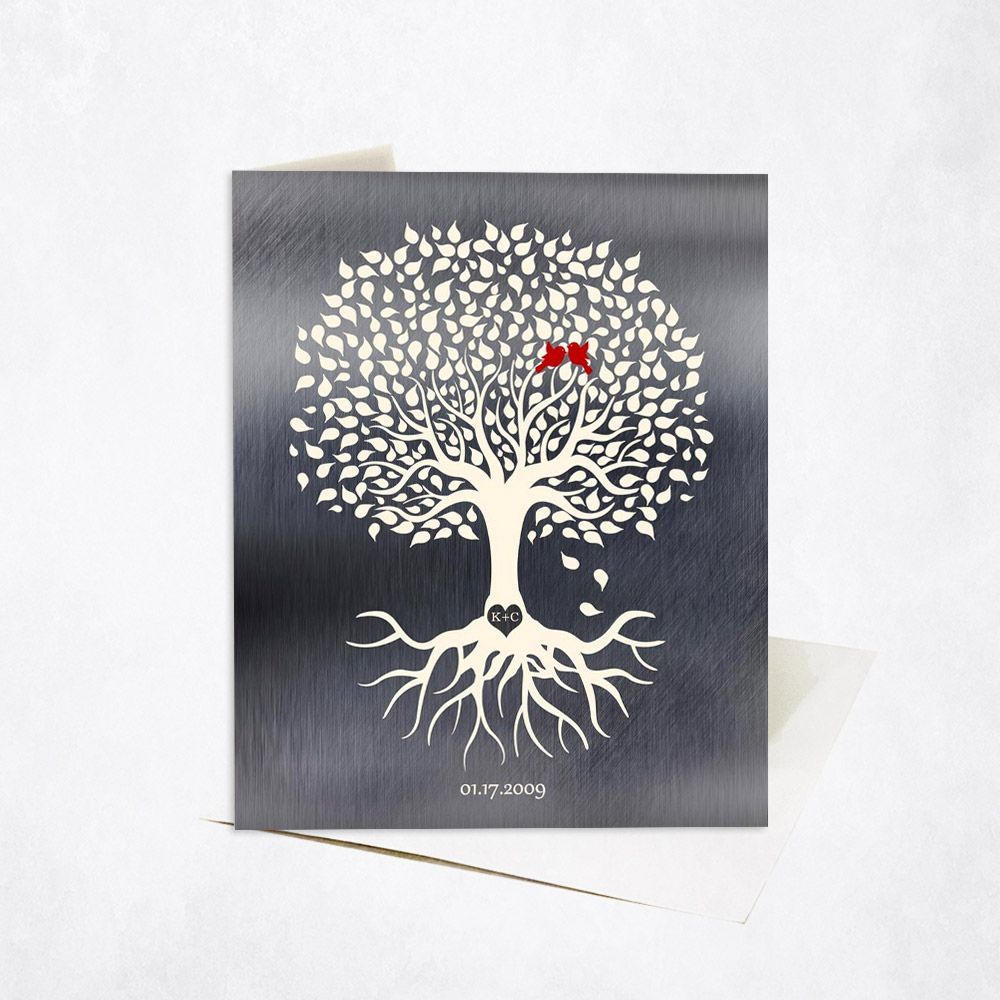 #1 Best Seller - Tin White Tree with Roots 10th Anniversary Card Gift for Couple C-1210