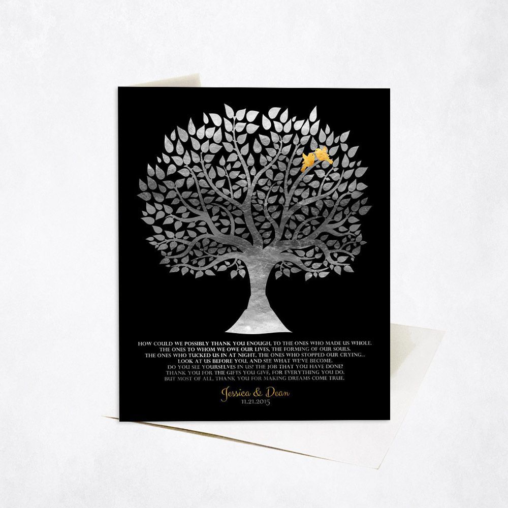 Silver Tree Silhouette Wedding Card Gift for Parents C-1136
