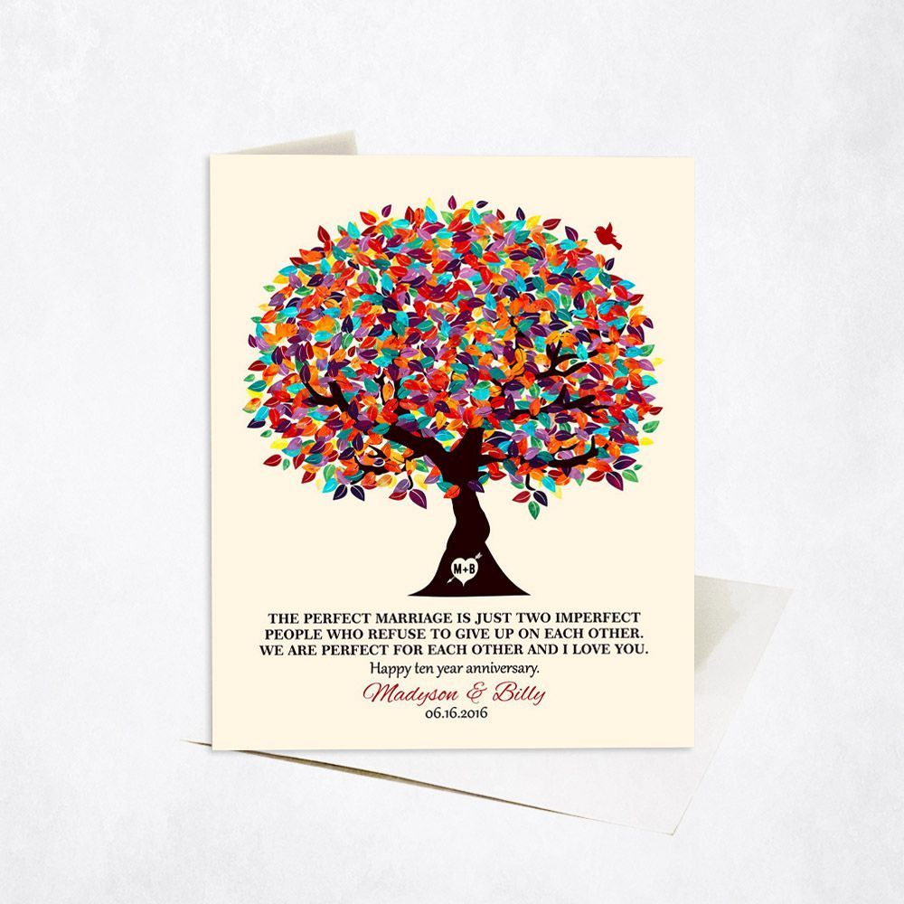 Half Spring Tree 10th Anniversary Card Gift for Couple C-1288