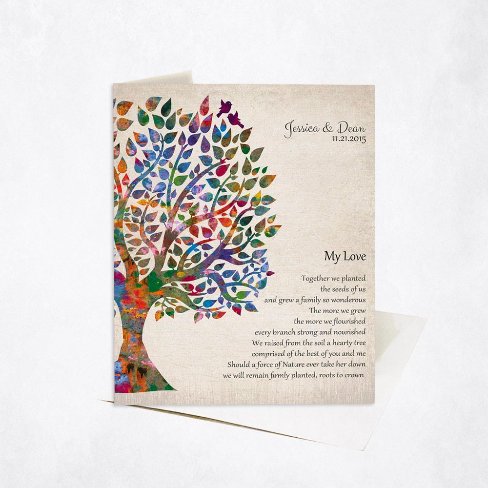 Half Watercolor Tree 10th Anniversary Card Gift for Couple C-1275