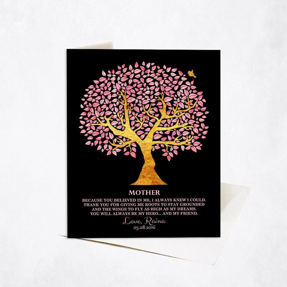 Pink And Gold Tree Family Stationery Card For Mother C-1245
