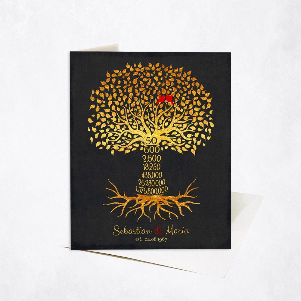 #1 Best Seller - Countdown Golden Tree 50th Anniversary Card Gift for Couple C-1453