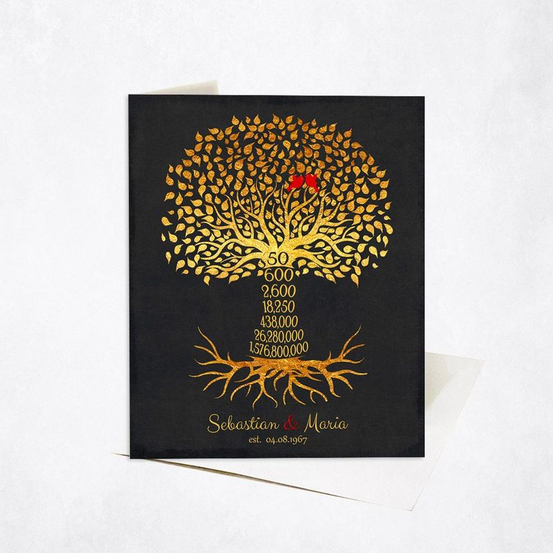 #1 Best Seller - Countdown Golden Tree 50th Anniversary Card Gift for Couple C-1453