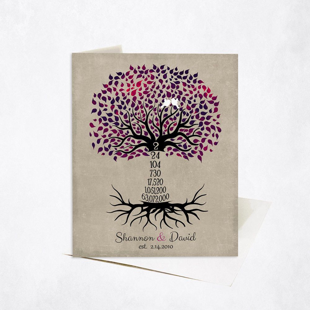 Purple Countdown Tree 2nd Anniversary Card Gift for Couple C-1431