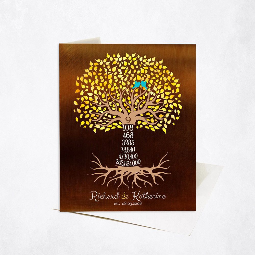 Bronze Countdown Tree 9th Anniversary Card Gift for Couple C-1438