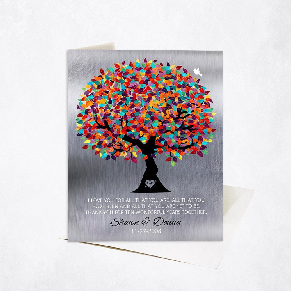 #1 Best Seller - Tin Colorful Spring Tree 10th Anniversary Card Gift for Couple C-1211