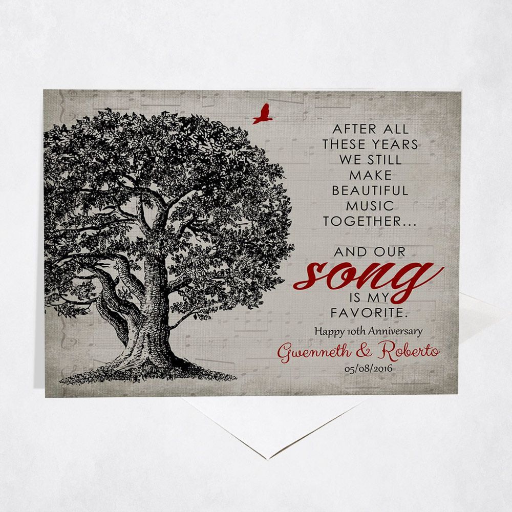 Oak Tree and Sheet Music 10th Anniversary Card Gift for Couple C-1330