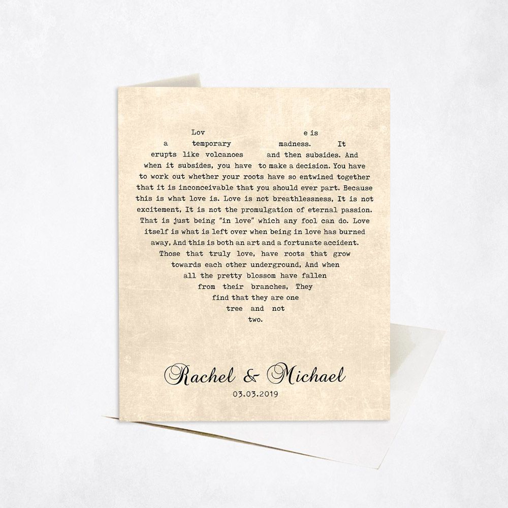 Heart Shape Song Lyrics 1st Anniversary Card Gift for Couple C-1783