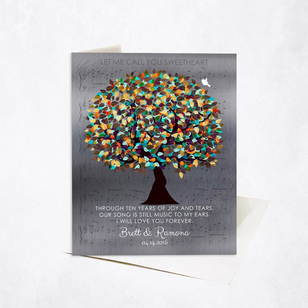 Tin Autumn Tree and Sheet Music 10th Anniversary Card Gift for Couple C-1338