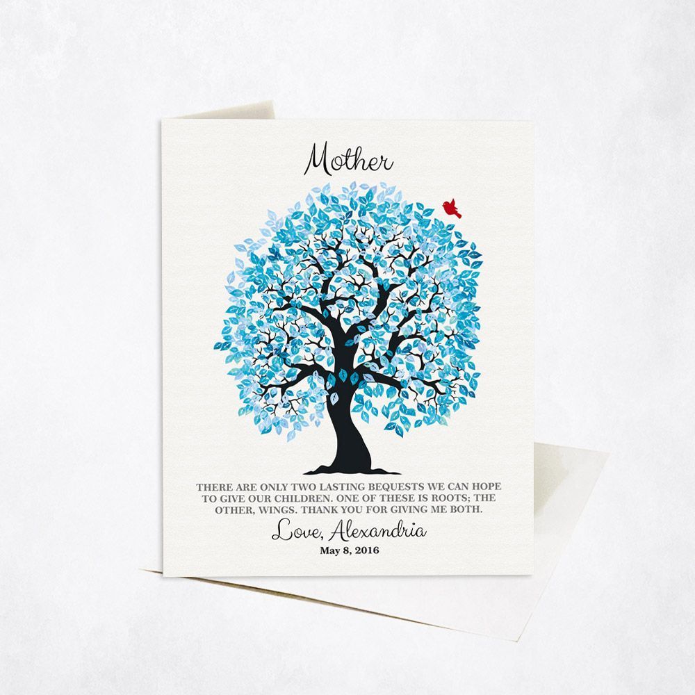 Blue Owl Tree Family Stationery Card For Mother C-1273