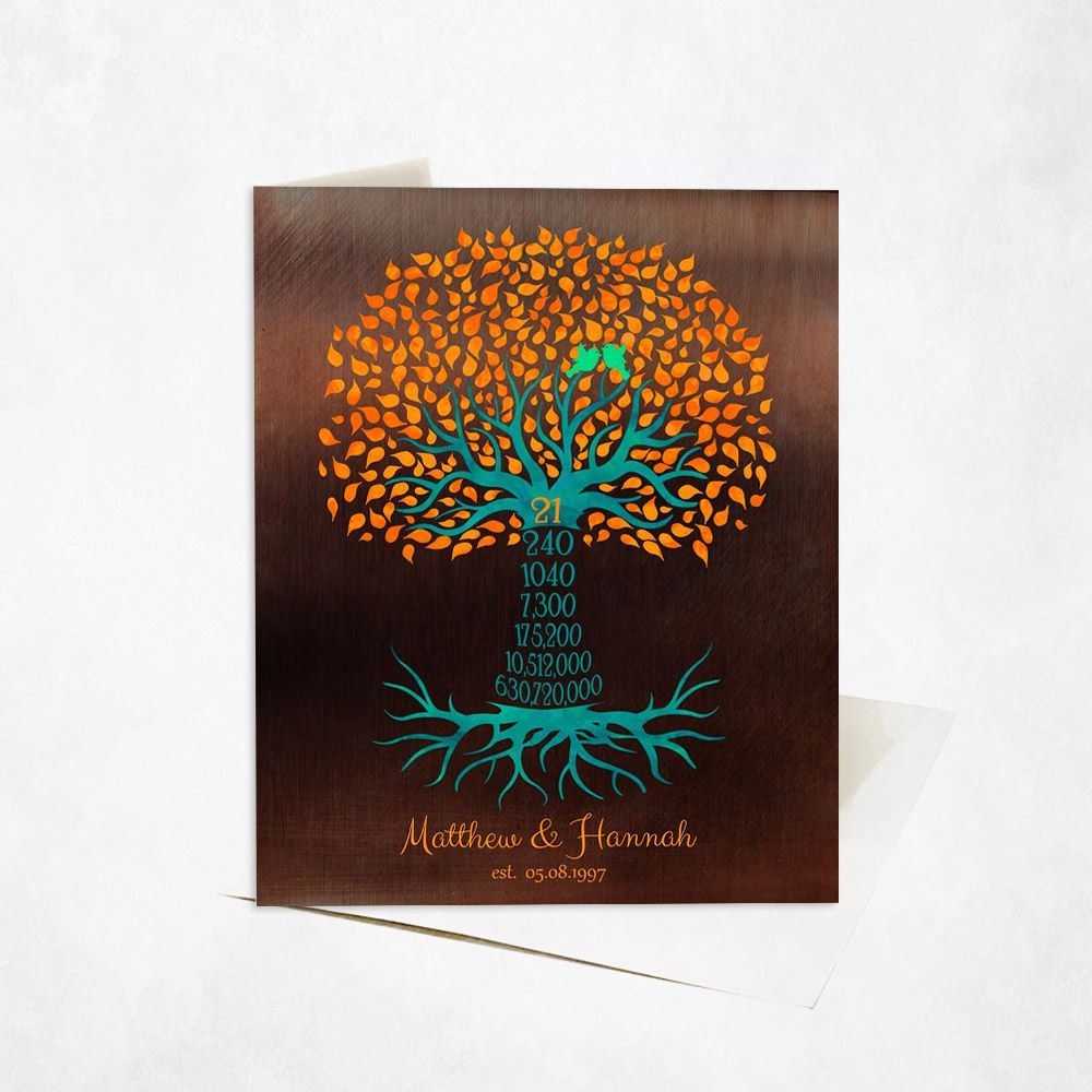 Bronze Countdown Tree 21st Anniversary Card Gift for Couple C-1451