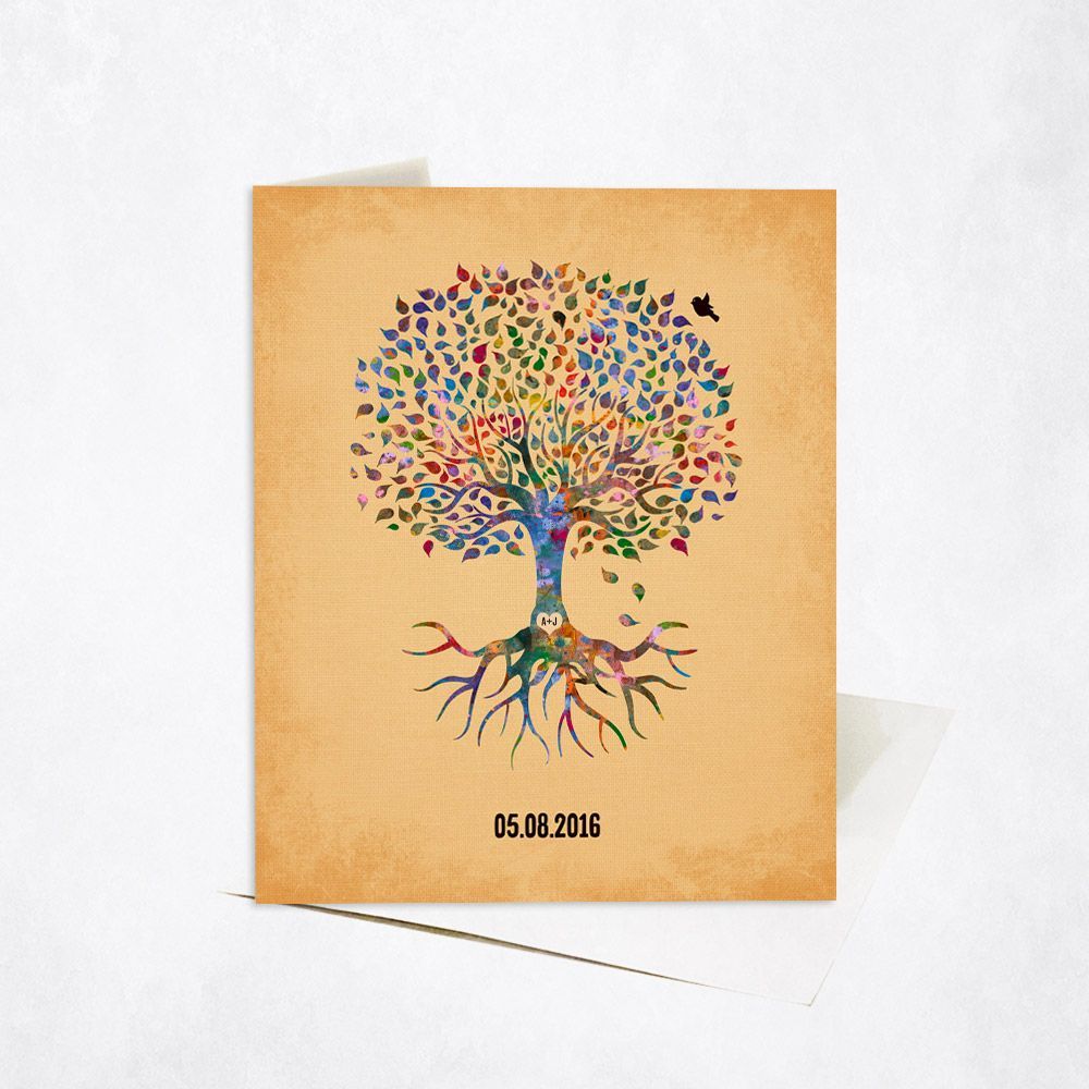 Watercolor Tree with Roots Anniversary Card Gift for Couple C-1261