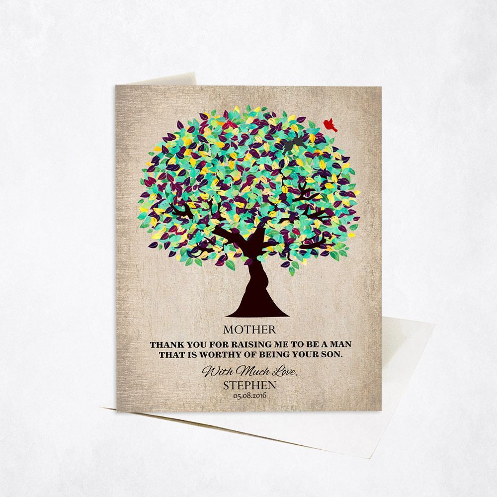 Green Plum Tree Family Stationery Card For Mom C-1220