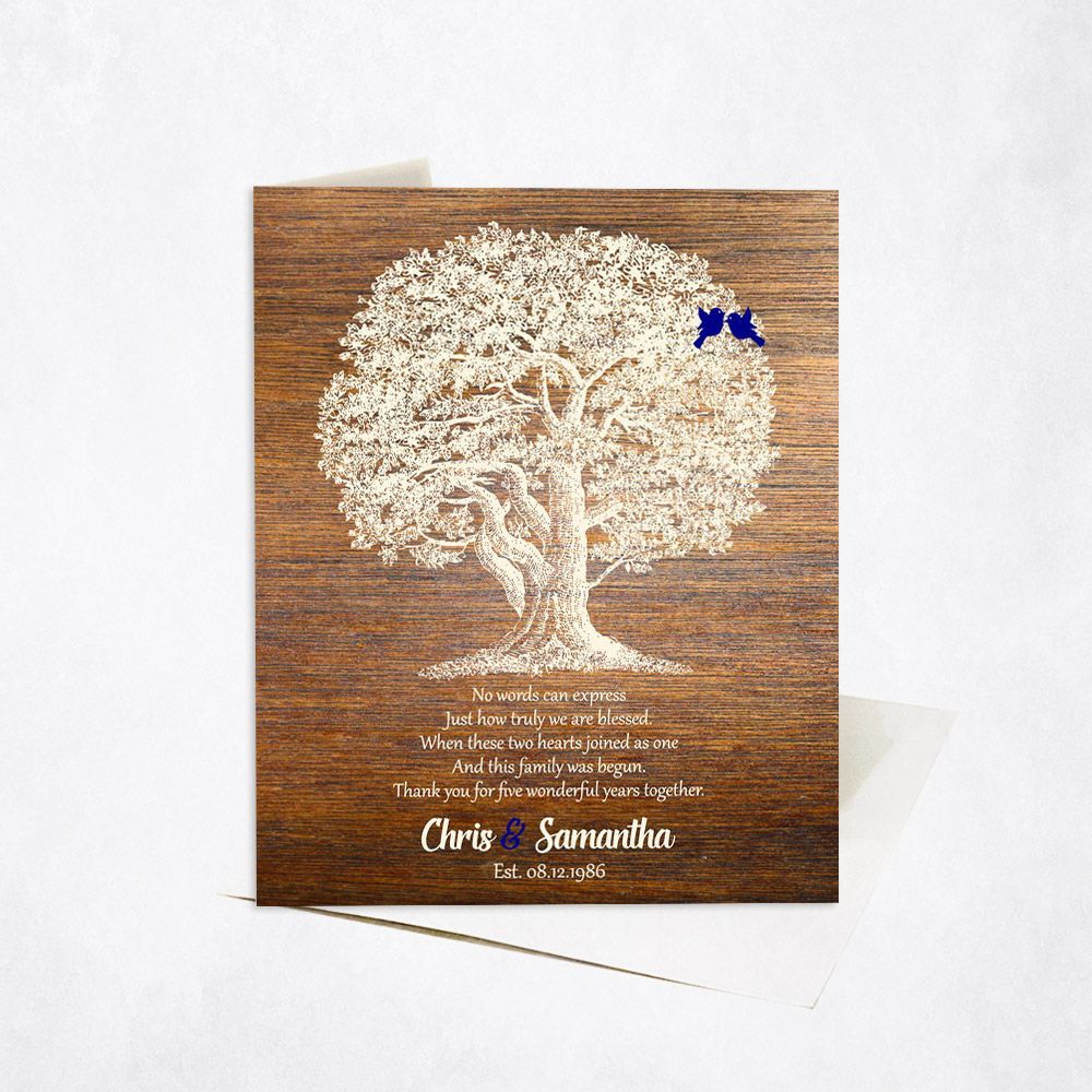 Wood Oak Tree 5th Anniversary Card Gift for Couple C-1369
