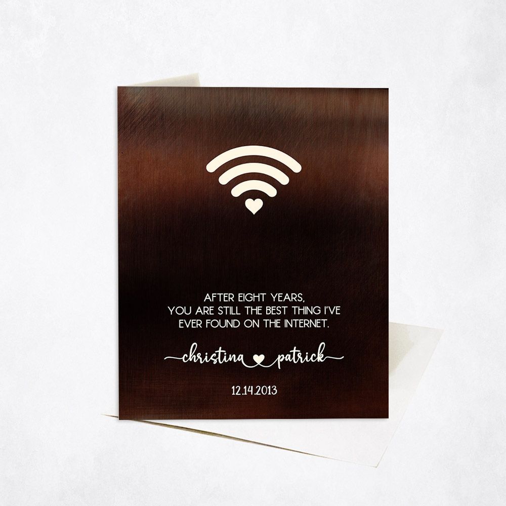 Bronze Couple Silhouette 8th Anniversary Card Gift for Couple C-1567