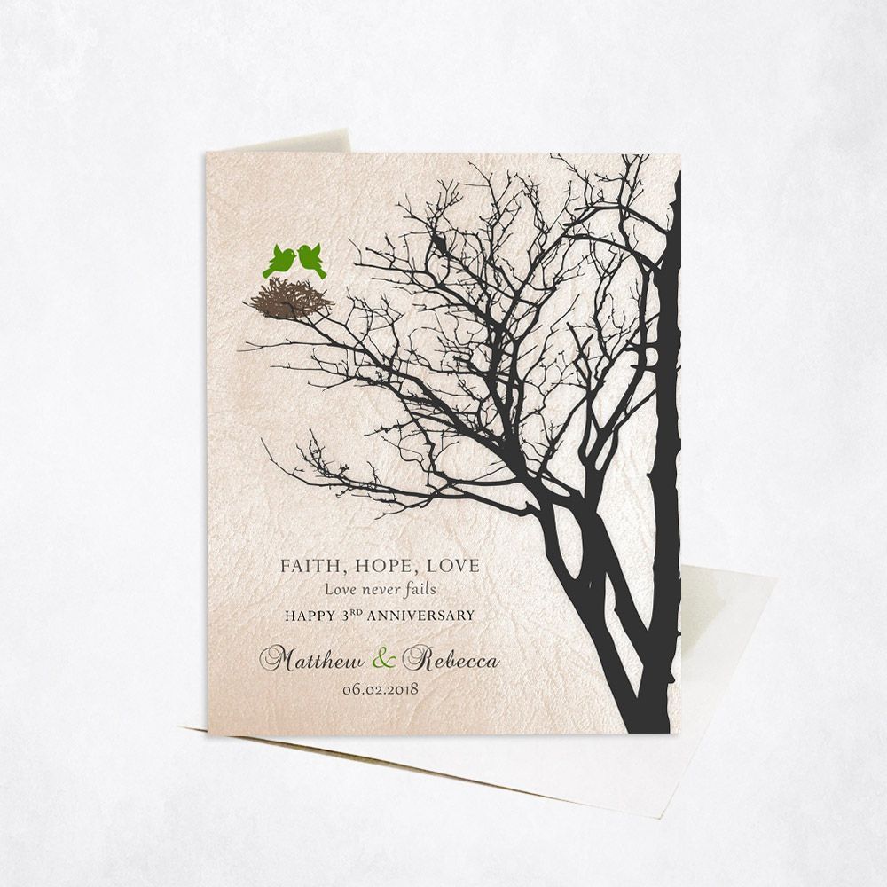 Branchy Tree Peridot Birds 3rd Anniversary Card Gift for Couple C-1545