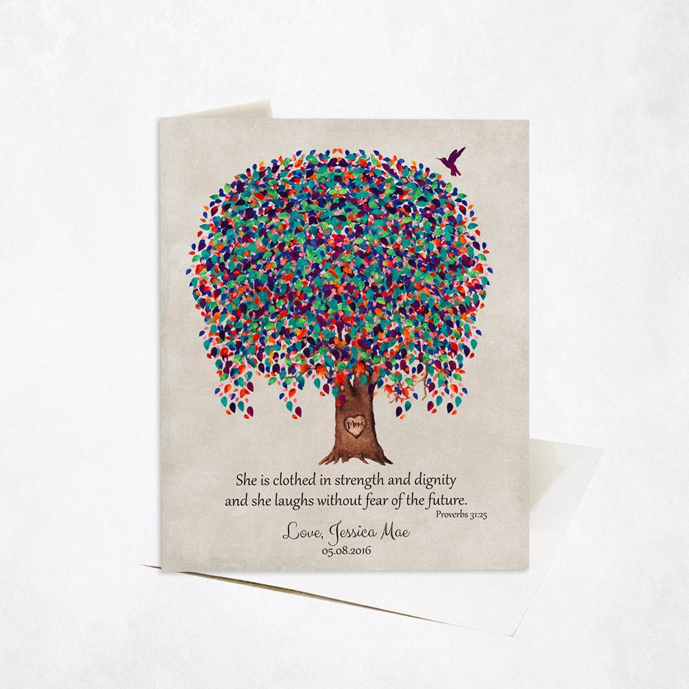 Colorful Willow Tree Carved Initials Family Stationery Card For Mom C-1227
