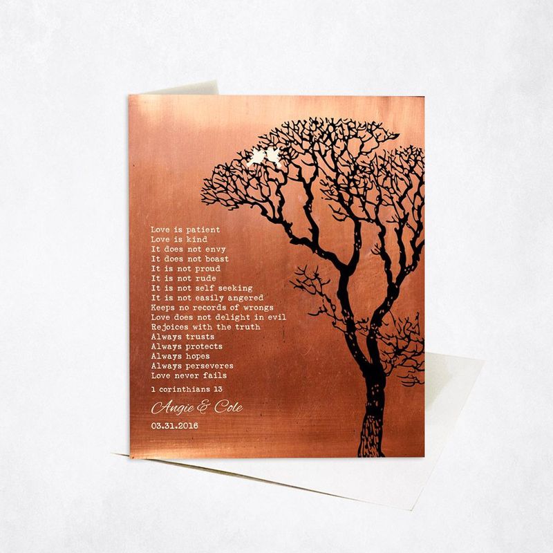 #1 Best Seller - Copper Bare Tree 7th Anniversary Card Gift for Couple C-1296