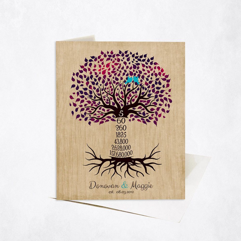 Wood Countdown Tree 5th Anniversary Card Gift for Couple C-1434