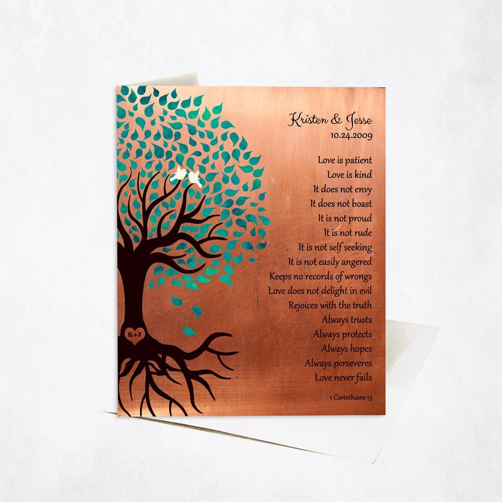 #1 Best Seller - Copper Half Turquoise Tree 7th Anniversary Card Gift for Couple C-1410