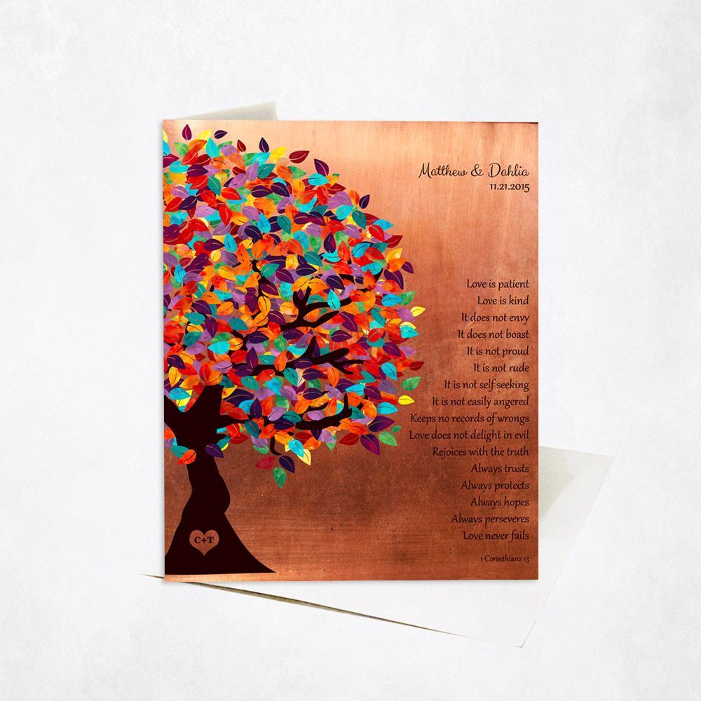 #1 Best Seller - Copper Half Spring Tree 7th Anniversary Card Gift for Couple C-1403