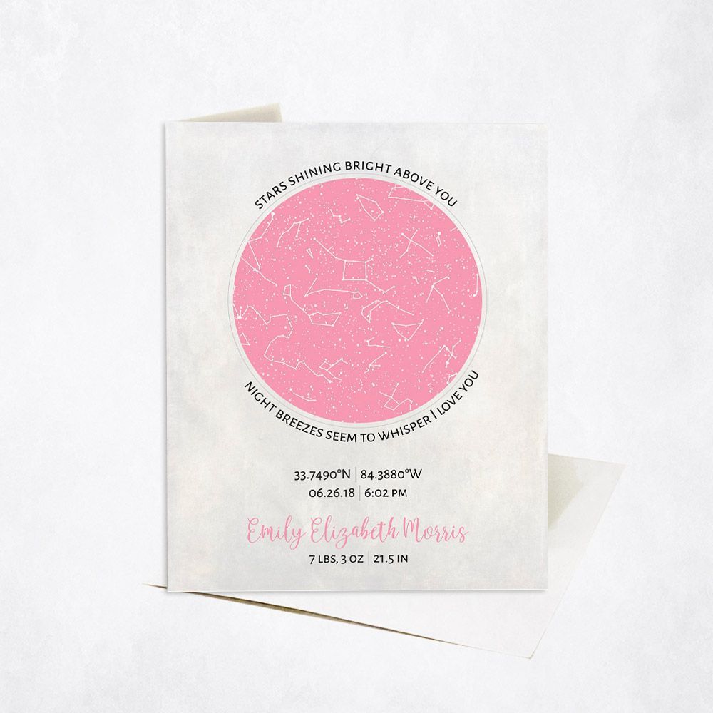 Star Map Baby Birth Card Gift for Girl C-1740