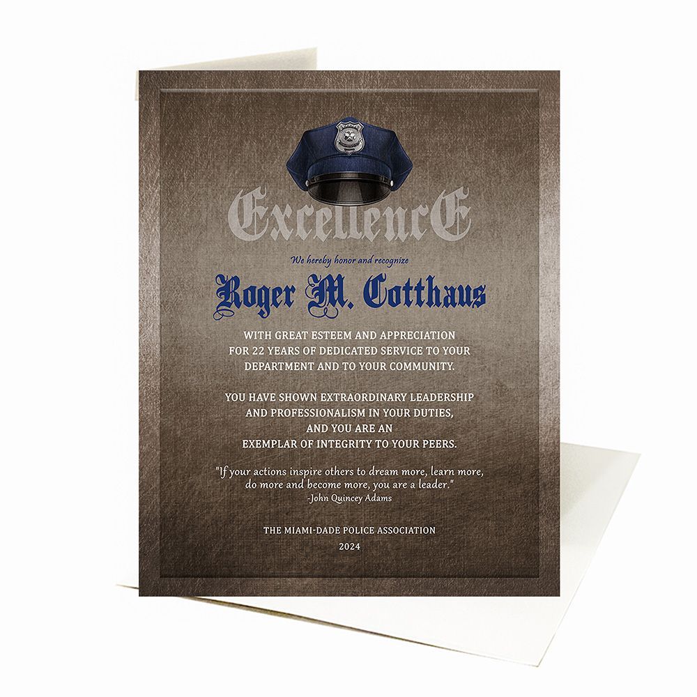 Bronze Police Uniform Hat Badge Excellence Retirement Card Gift for Police C-2106