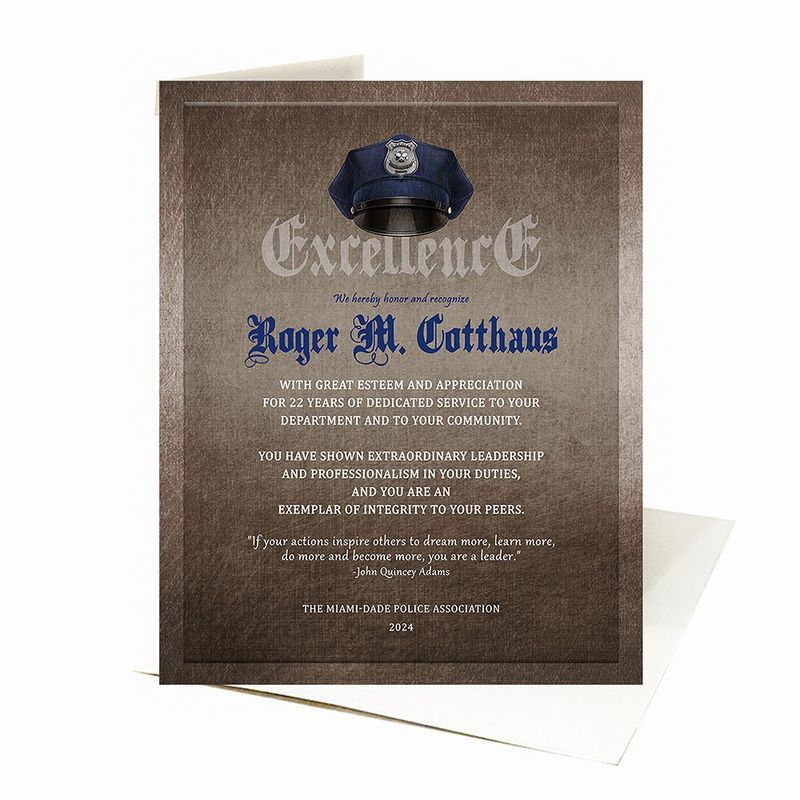 Bronze Police Uniform Hat Badge Excellence Retirement Card Gift for Police C-2106