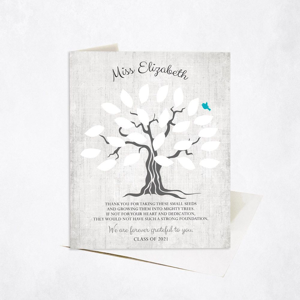 Names in Leaves Teacher Appreciation Card Gift for Educator C-1797