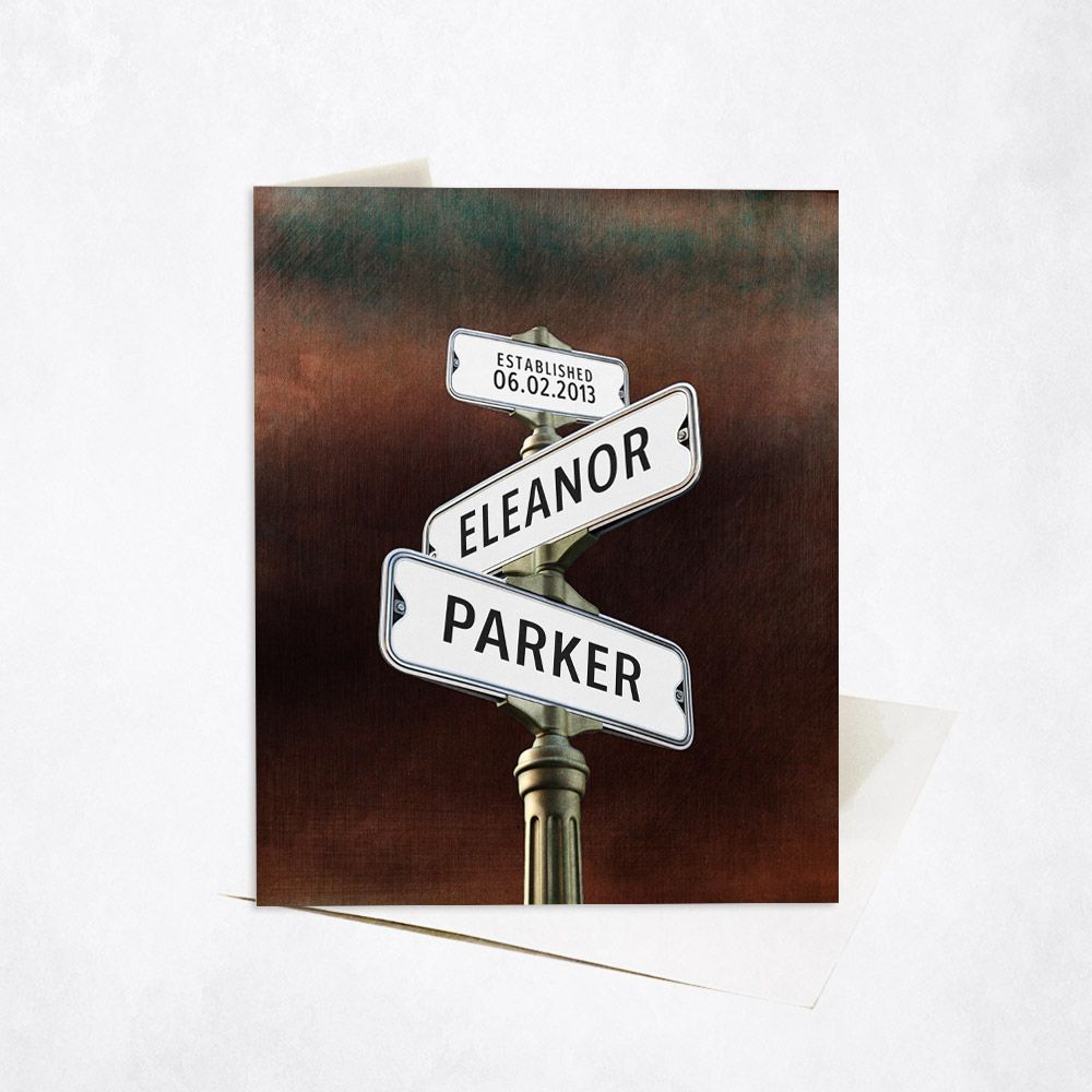 Bronze Crossroads Signpost 8th Anniversary Card Gift for Couple C-1944