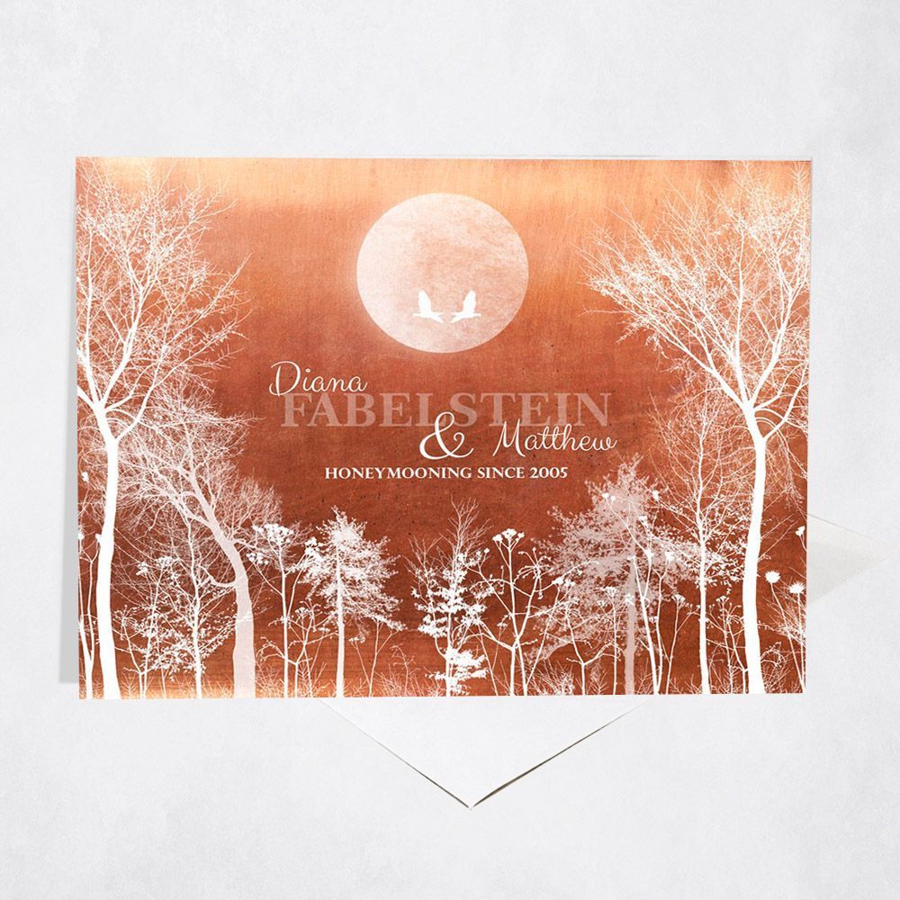 Copper Full Moon Forest 7th Anniversary Card Gift for Couple C-1349