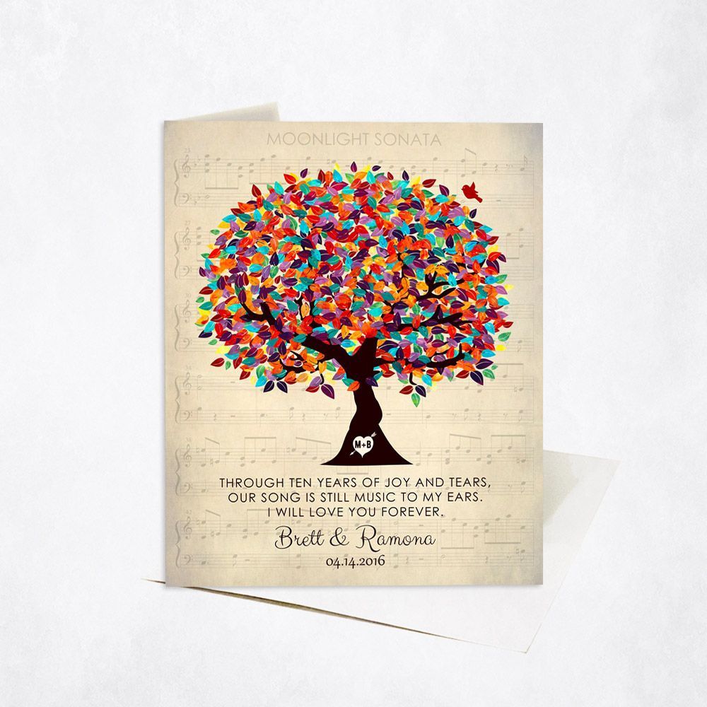 Spring Tree and Sheet Music 10th Anniversary Card Gift for Couple C-1335
